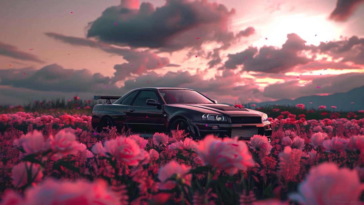 Nissan Skyline Sunset Field, a Cars live wallpaper for Mac