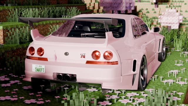 Pink GT-R Minecraft Meadow, a Cars live wallpaper for Mac