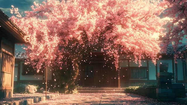 Sakura Courtyard at Sunset, a Nature live wallpaper for Mac