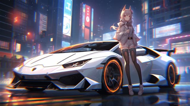 White Huracán Neon Street, a Cars live wallpaper for Mac