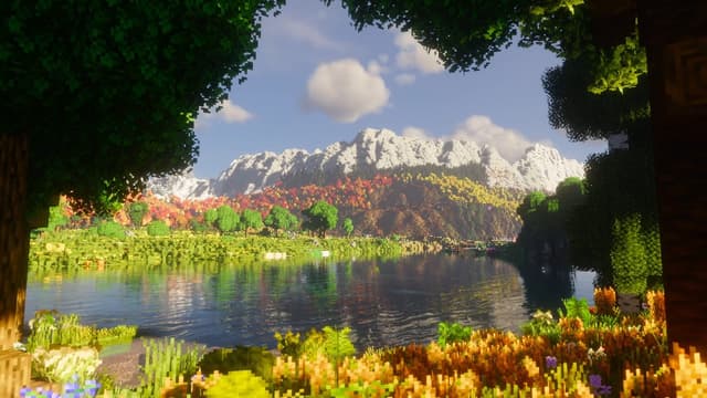 Minecraft Autumn Mountain Lake, a Gaming live wallpaper for Mac