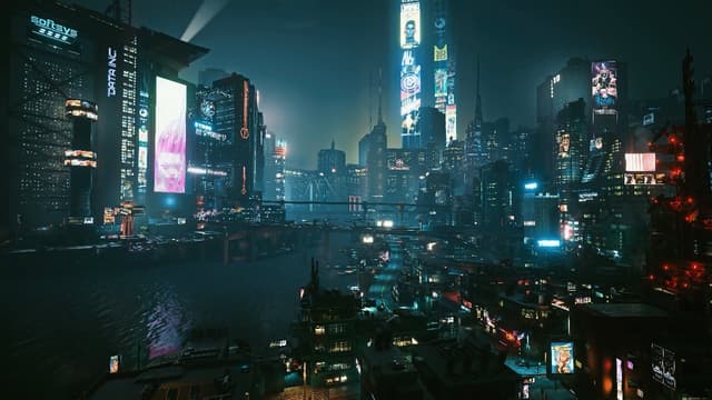 Cyberpunk City Skyline, a Abstract live wallpaper for Mac