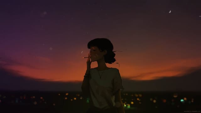 Girl at Sunset Smoke, a Anime live wallpaper for Mac