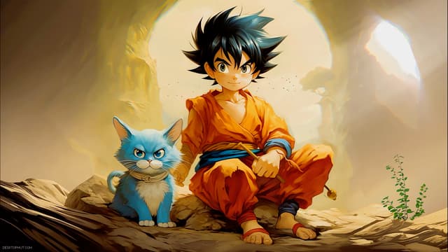 Kid Goku and Cat, a Anime live wallpaper for Mac