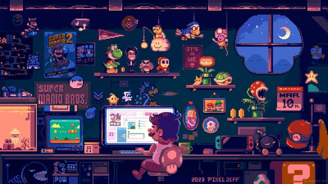 Pixel Jeff Mario Collector Room, a Gaming live wallpaper for Mac