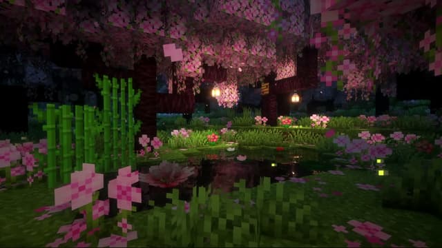 Minecraft Cherry Blossom Pond Ambience, a Gaming live wallpaper for Mac