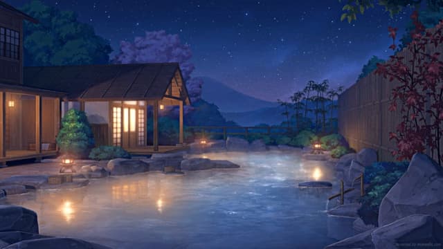Moonlit Japanese Onsen, a Nature live wallpaper for Mac