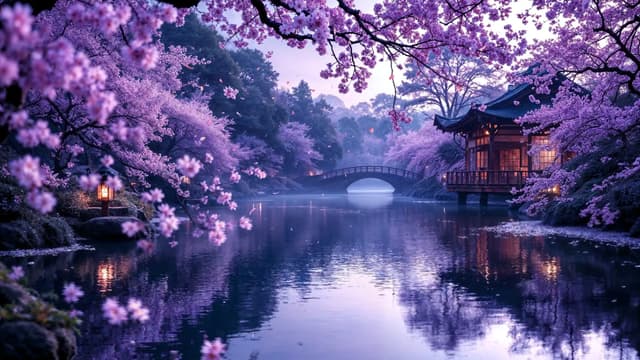 Purple Sakura River Traditional Japanese House, a Nature live wallpaper for Mac