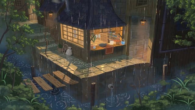 Rainy Forest Cat Cafe, a Nature live wallpaper for Mac