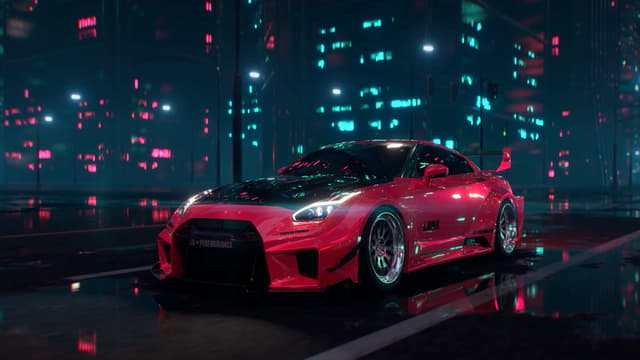 Red Sports Car Cyber City, a Cars live wallpaper for Mac