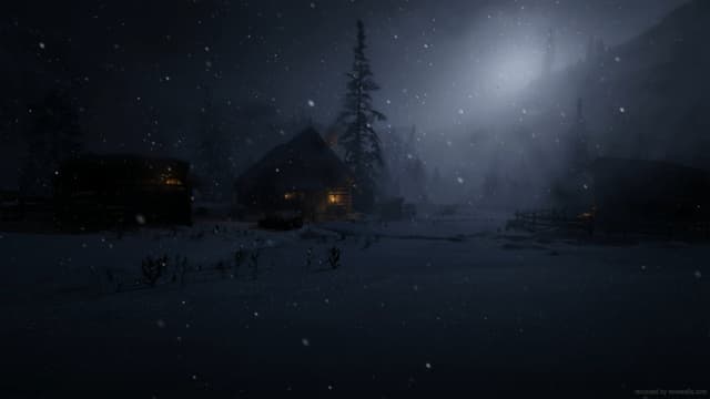 Snowy Cabin At Night, a Nature live wallpaper for Mac