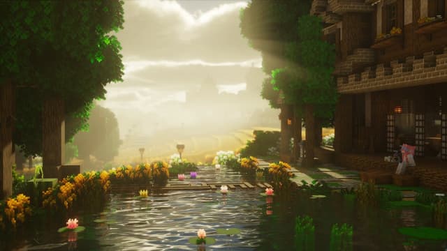 Sunlit Minecraft Lakeside, a Gaming live wallpaper for Mac