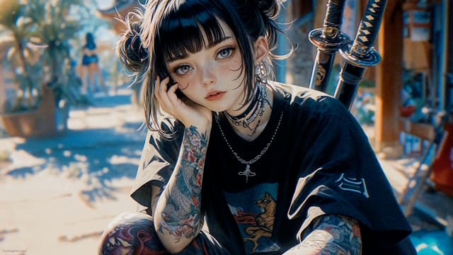 Tattooed Katana Girl, a Anime live wallpaper for Mac